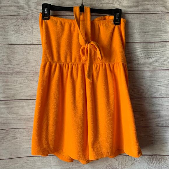 Wild Fable Orange Terry Cloth Romper Short Outfit Bow Front Keyhole Halter Tie S - Picture 6 of 11